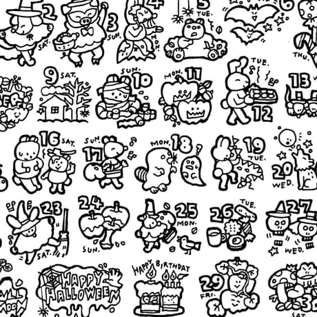 2021年10月の日付シート(ぬりえ)