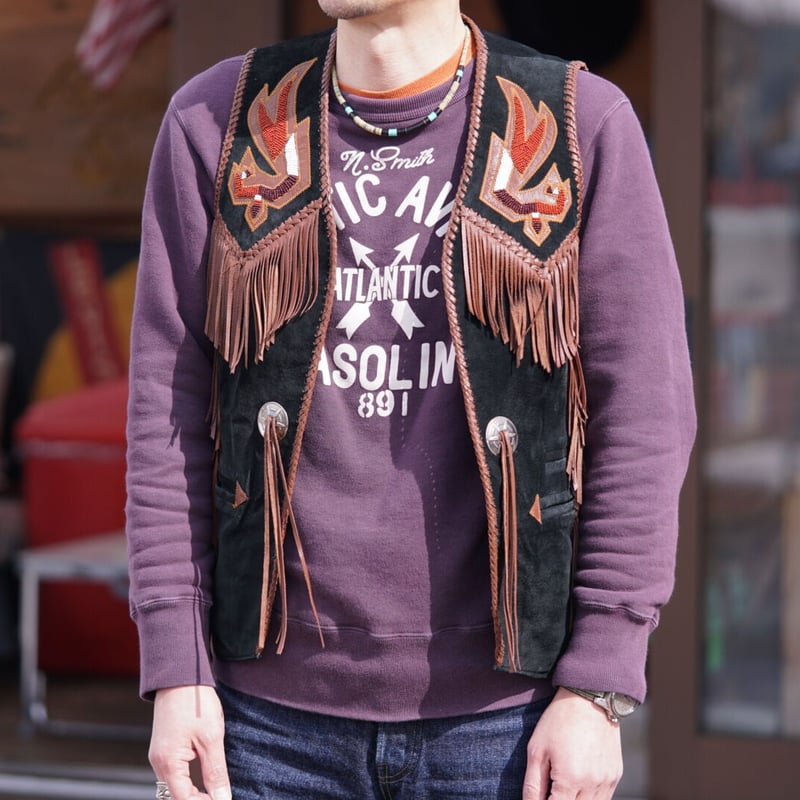 新品同様 ARTURO ビーズ細工 バイク フリンジ レザー ベスト 36 ARTURO Western leather vest | NewDeal