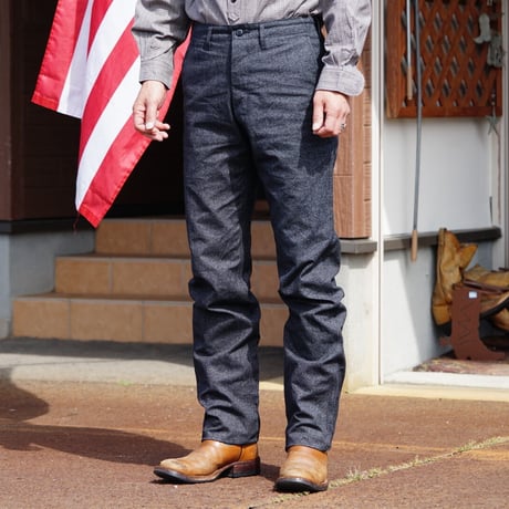 Cushman Black Chambray Trousers Tight Straight Pants