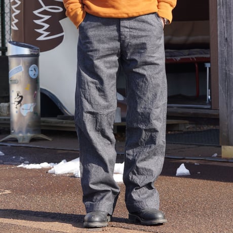 Cushman Black Chambray Trousers Wide Straight Pants