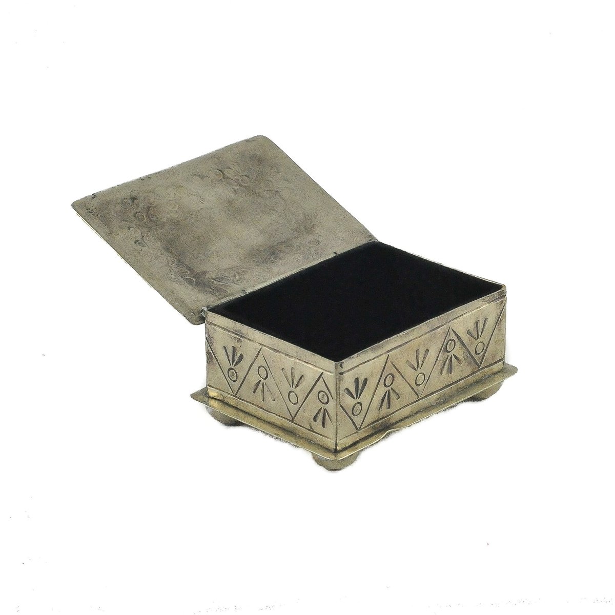 【 シルバーJEWELBOX 】　100年前米国製　ダービー社 J.ALEXANDER RUSTIC SILVER SMALL STAMPED BOX W-