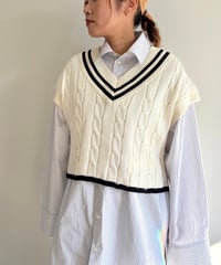 RYU KAGA/Tilden knit vest/IVORY×NAVY