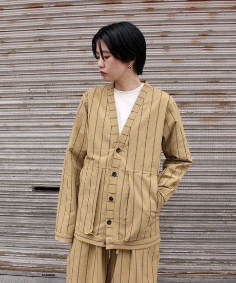 FRANK  LEDER / STRIPED COTTON CARDIGAN / YELLOW