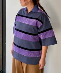 TOGA VIRILIS/Velvet border jersey SS/PURPLE,L.GREEN