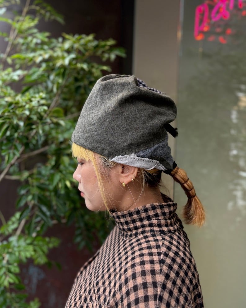 Kumi Tsuyuki/オリーブグリーン系MIXウールブリムなし帽子 | pain