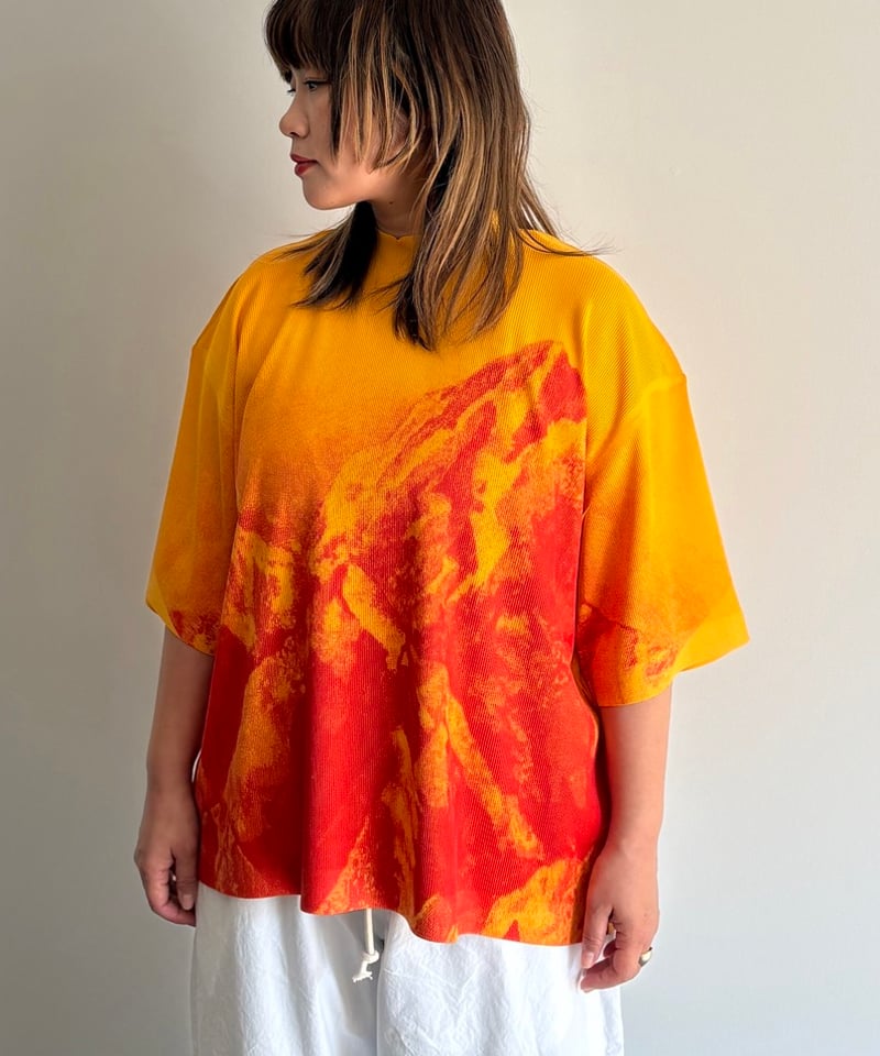 TOGA TOO/RIB JERSEY T-SHIRT/ORANGE,WHITE | pain