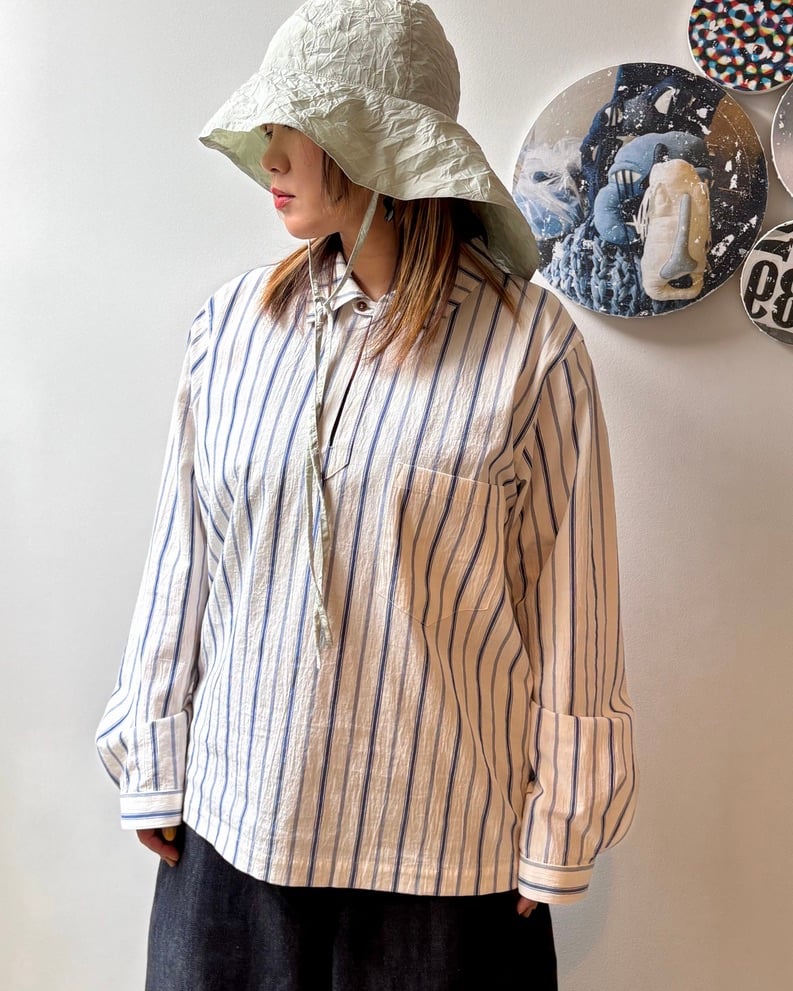 FRANK LEDER/ORGANIC STRIPED COTTON TOP/WHITE |
