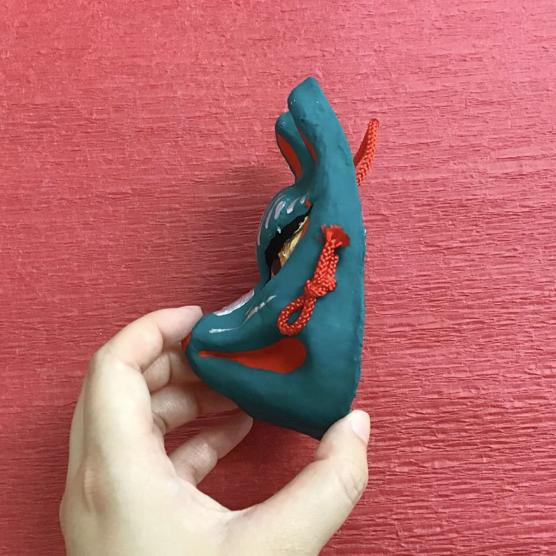 お面「狐」緑色 ・口閉じ（小） | (株)高畠商店