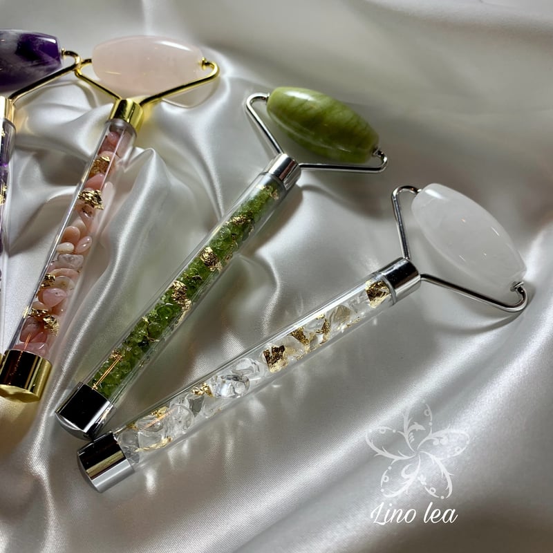 Stone lea 美顔ローラー（水晶・シトリン・ブルーアパタイト）silver