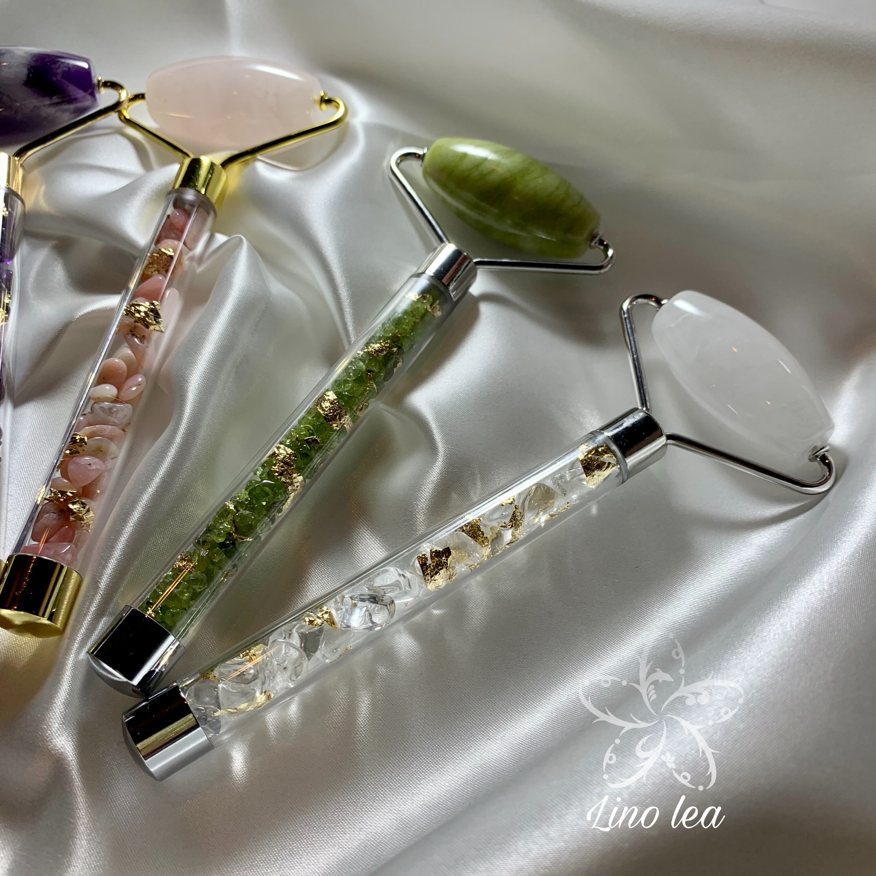 Stone lea 美顔ローラー（水晶・シトリン・ブルーアパタイト）silver