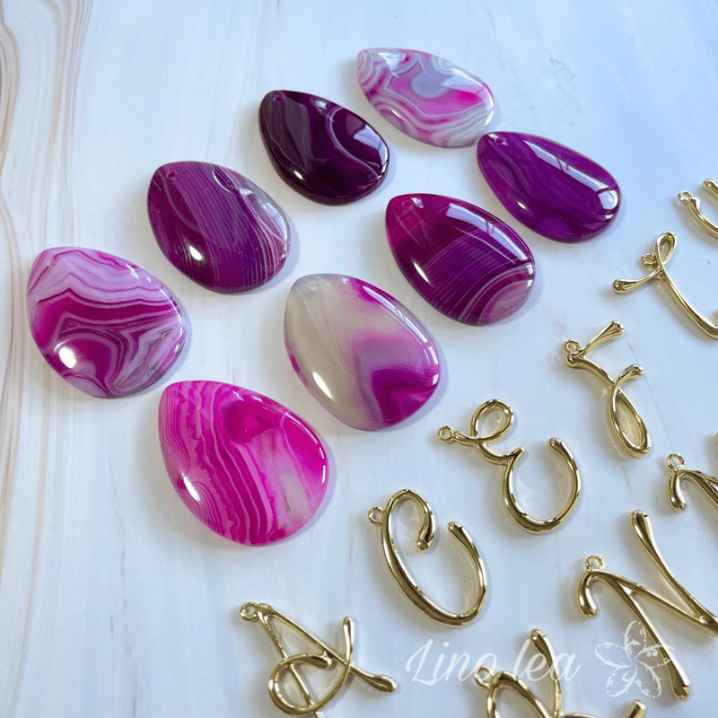 Pink Agate initial key ring /ピンクアゲートイニシャル
