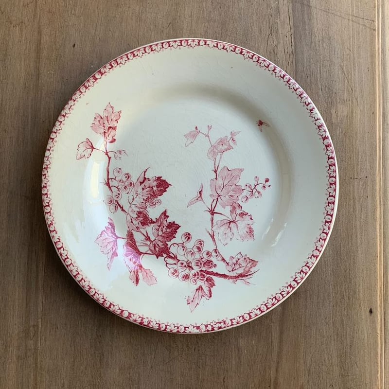 【美品】Gien　ジアン　rouen37　珍しいレッド　浅めスープ皿 美品 ジアン あざみ柄 スーププレート A レッド フランス