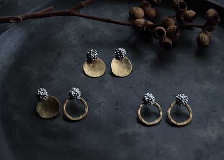 真鍮プレート＆粒々3way ピアス