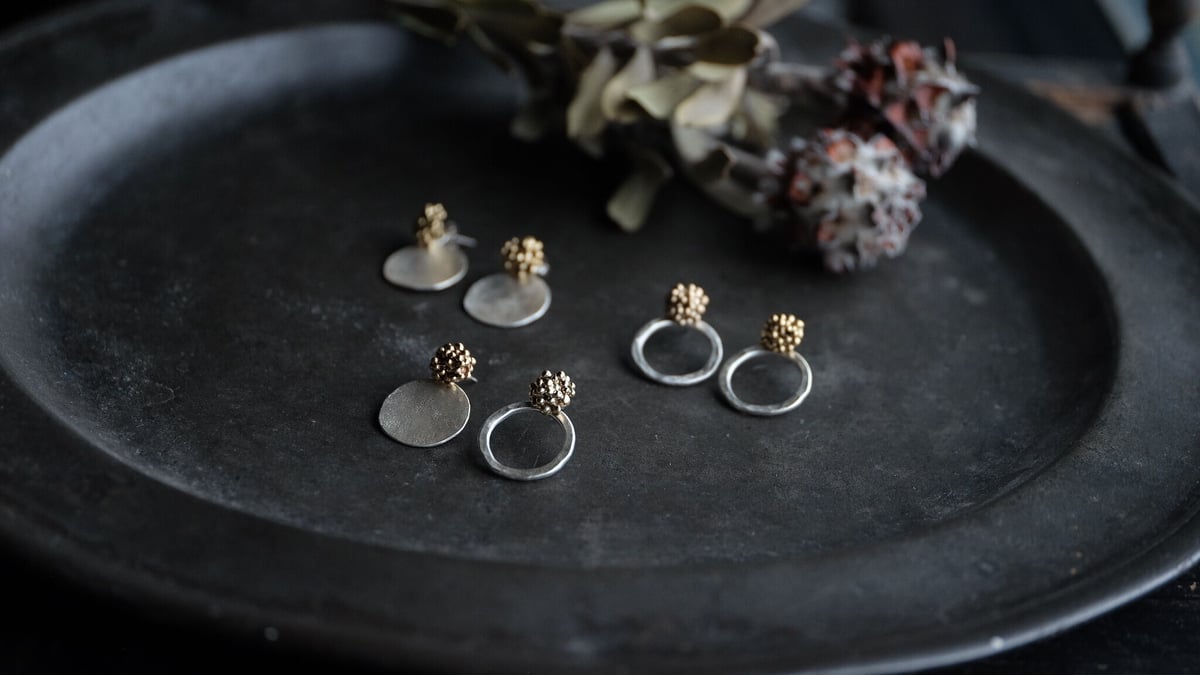 アシンメトリー シルバープレート＆粒々3way ピアス | atelier sou
