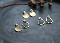 アシンメトリー　真鍮プレート＆粒々3way ピアス