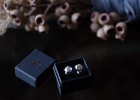 シルバー　多面キューブピアス