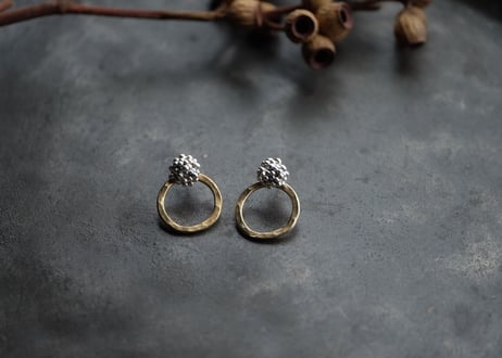 真鍮フープ＆粒々3way ピアス　Lサイズ