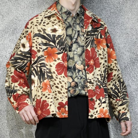 flower pattern fake suede shirt jacket