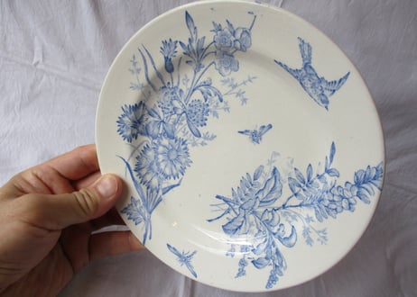ままごと皿「Blue flower」 / Large flat plate【ダメージ】