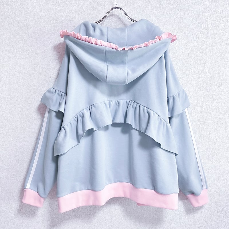 2月下旬】フリルハイネックパーカー<light blue × light pink