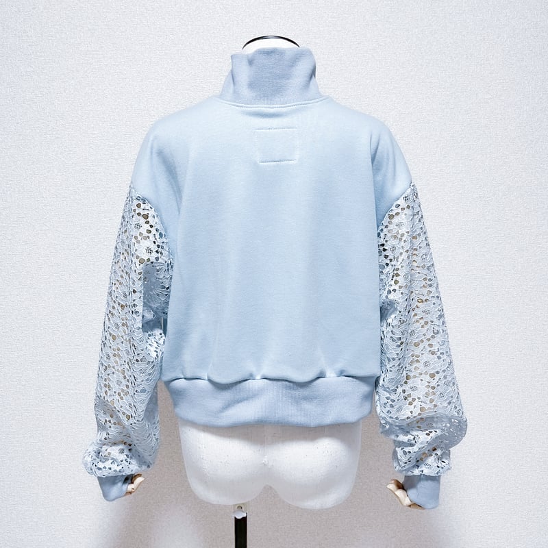satoi フリルレースジャージ blue レースショートトラックジャケット<light blue × blue gray> | satoi