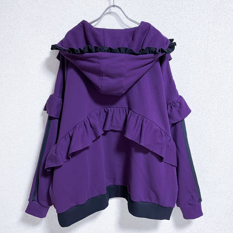 フリルハイネックパーカー<purple × black> | satoi