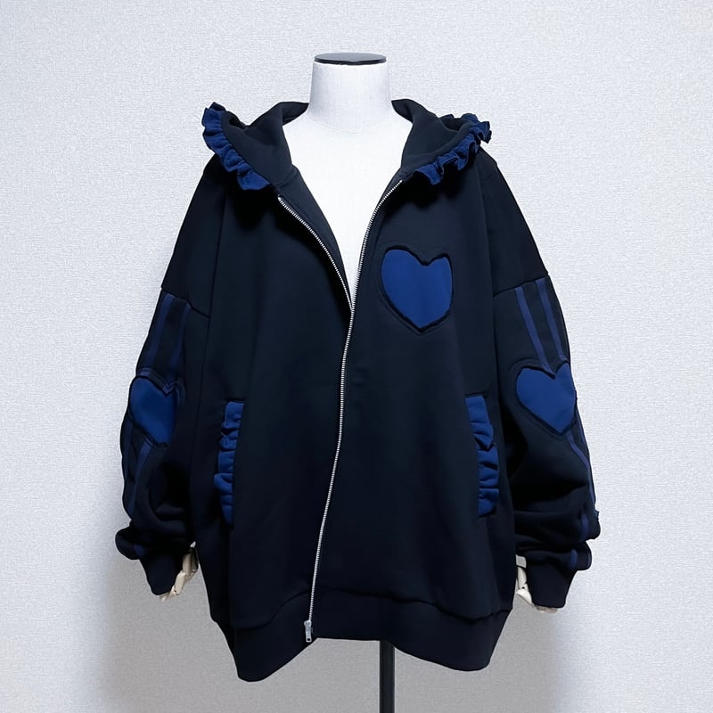 フリルハートパーカー<black × navy> | satoi