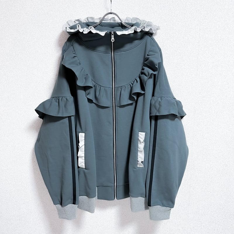 satoi フリルハイネックパーカー フリルハイネックパーカー<ash green × light gray> | satoi