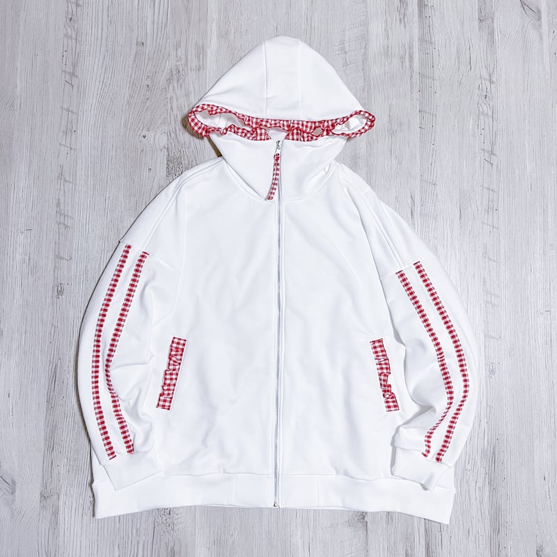 ミニフリルハイネックパーカー<white × red> | satoi