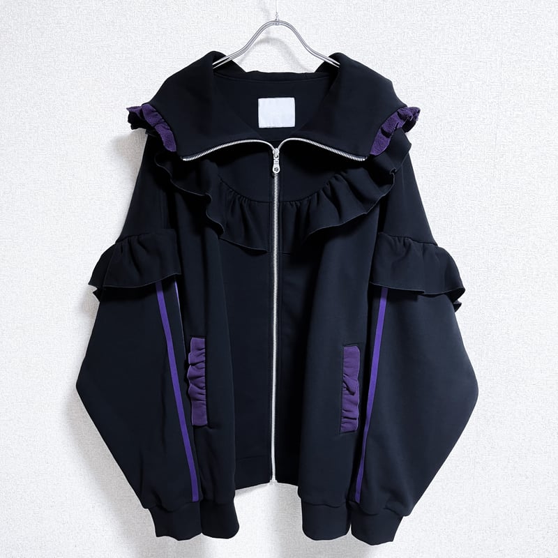 24Resurrection 紫 ハイネック L 2月下旬】フリルハイネックパーカー<black × purple> | satoi