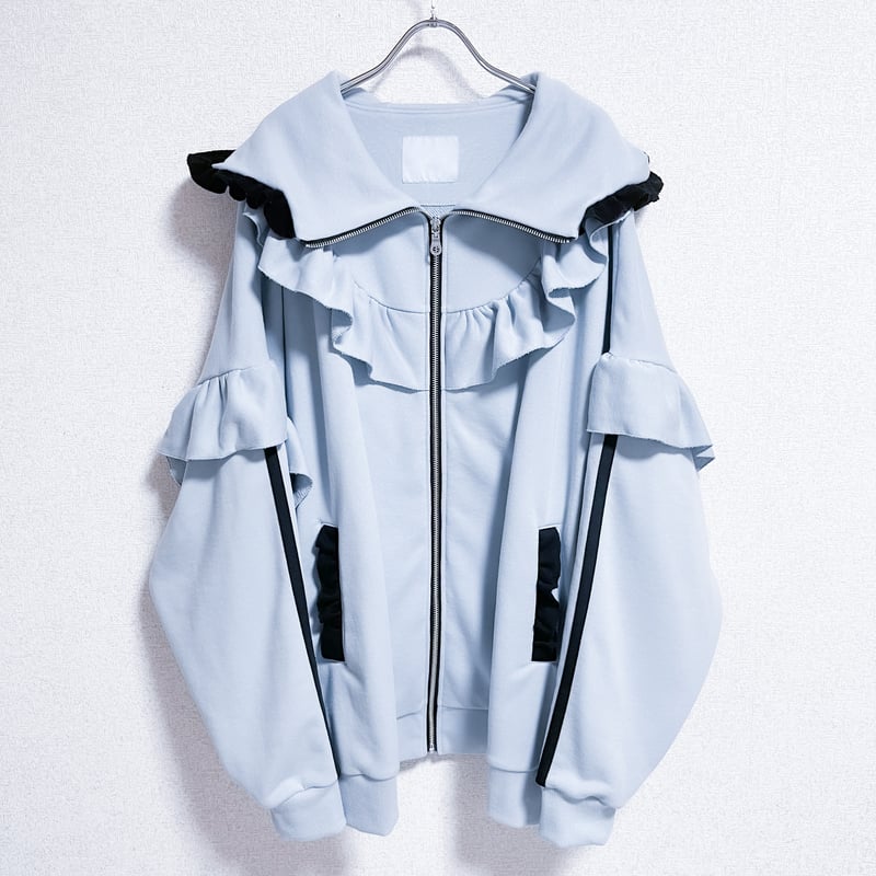 【satoi】 フリルハイネックパーカー light blue フリルチェックハイネックパーカー<light blue × blue> | satoi