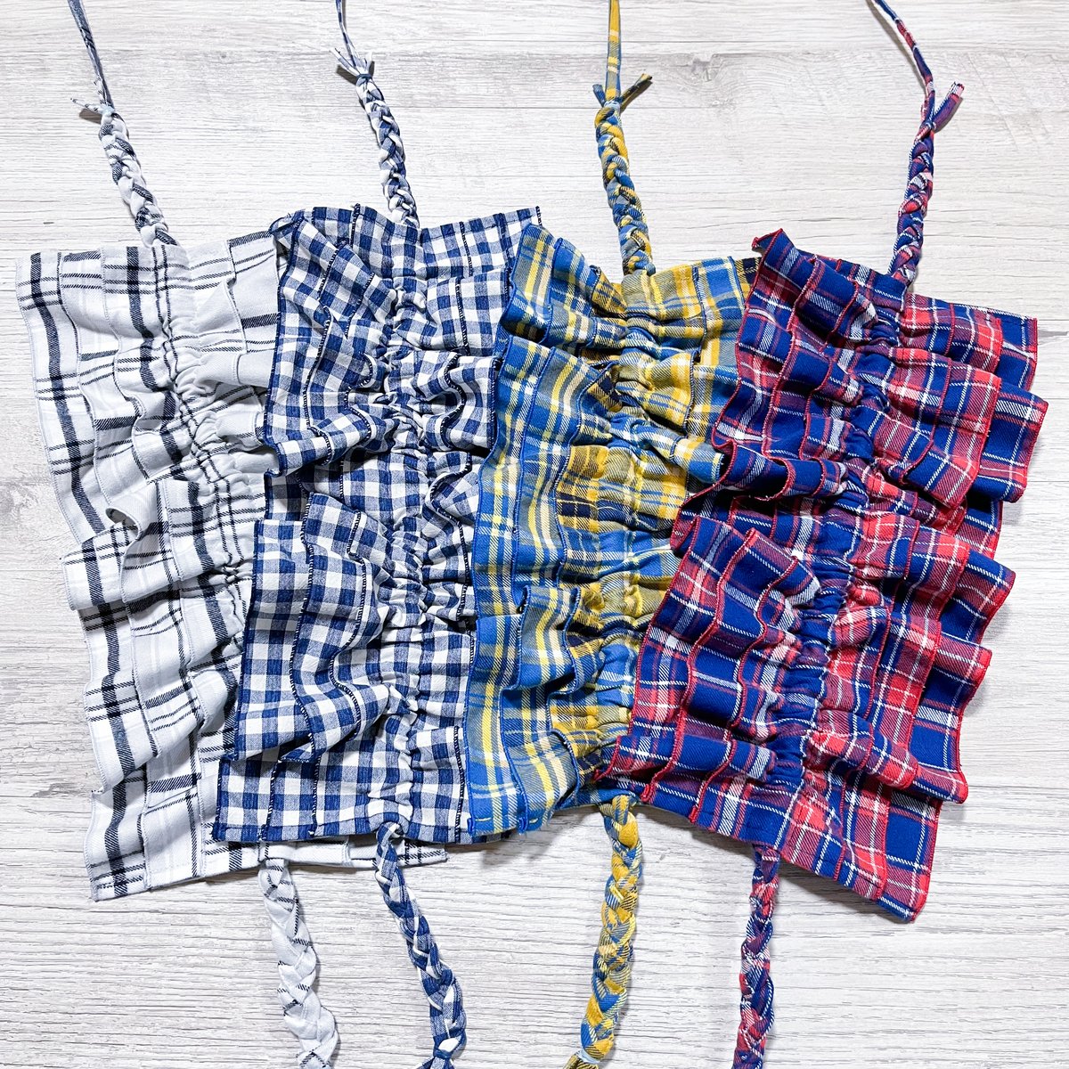 fitmore ギンガムリボンギャザートップス⭐︎新品未使用 ギャザーフリルヘッドドレス<ギンガムチェック／blue> | satoi