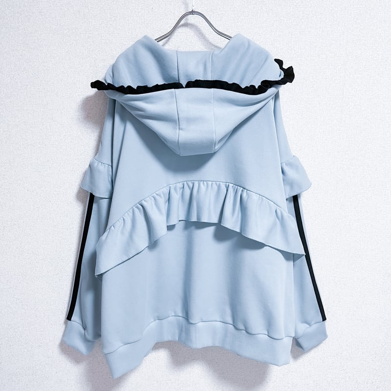 【satoi】 フリルハイネックパーカー light blue フリルハイネックパーカー<light blue × light gray> | satoi