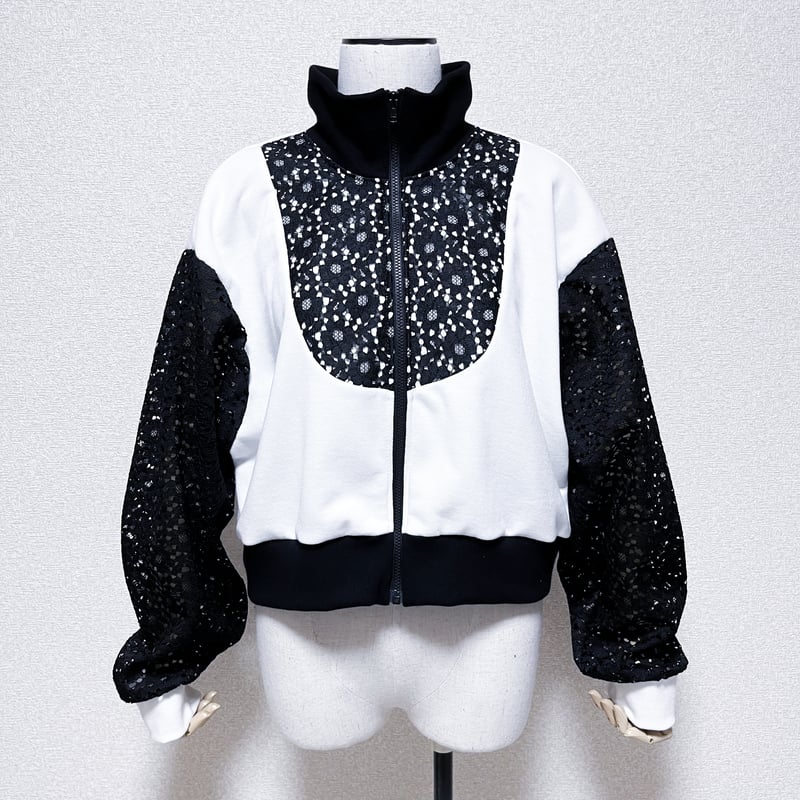 レースショートトラックジャケット<white × black> | satoi