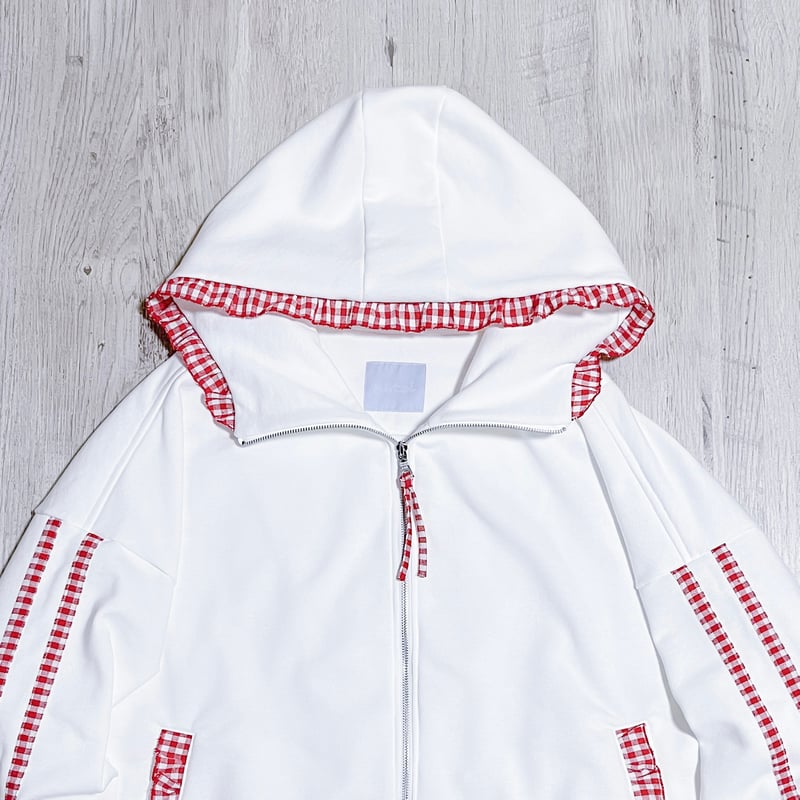 ミニフリルハイネックパーカー<white × red> | satoi