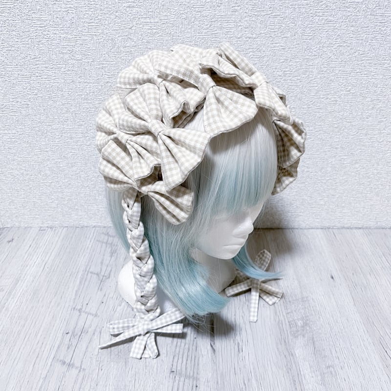 ♡3点No.2 天使のうさぎさん付き 編み上げリボンヘッドドレス white ♡ 立体ローズと編み上げリボンのヘッドドレス | BODYLINE & LunaBelle