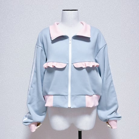 satoi フリル パーカー アウター 水色 グレー フリルハイネックパーカー<light blue × light gray> | satoi
