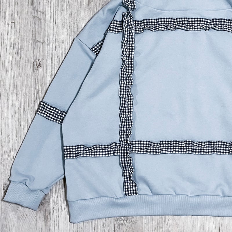 【satoi】 フリルハイネックパーカー light blue フリルチェックハイネックパーカー<light blue × black> | satoi