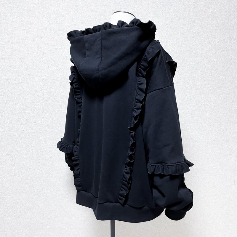 新品未使用　satoi パーカー　フリルパーカー　フーディ　Bigパーカー フリルジップアップパーカー<black> | satoi