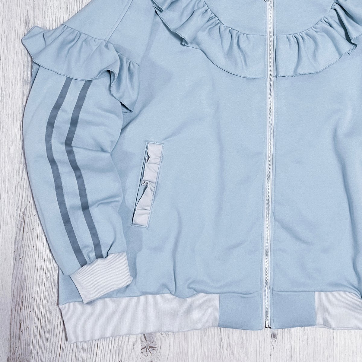 satoi フリル パーカー アウター 水色 グレー フリルチェックハイネックパーカー<light blue × black> | satoi