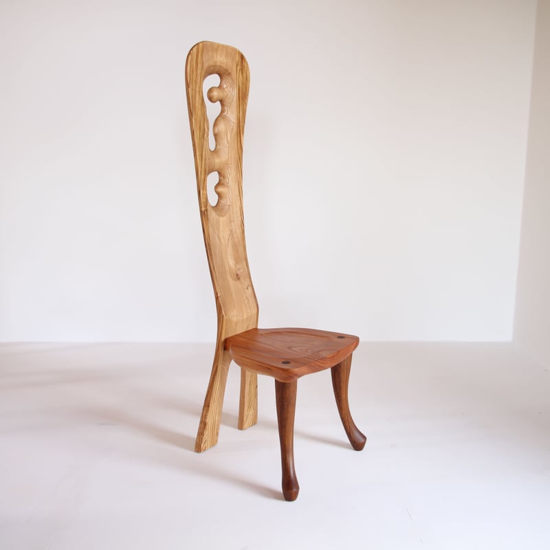 美品□ギャラリー良工房□25万円 RYO工房 ハイバック チェア 彫刻家具