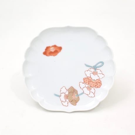 紅白花結び（白） 菊中割和皿（陶器市制作品）