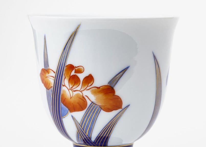 有田焼　染錦 小花菖蒲花文　鉢 染錦花菖蒲 百合型ワインカップ（アウトレット品） | WEB有田陶器市