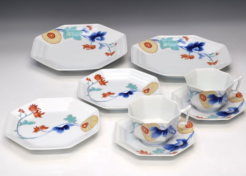 昭和レトロ⭐︎瑠璃色花模様のティーセット5点⭐︎新品未使用⭐︎手描きビンテージ 昭和レトロ⭐︎瑠璃色花模様のティーセット5点⭐︎新品未使用