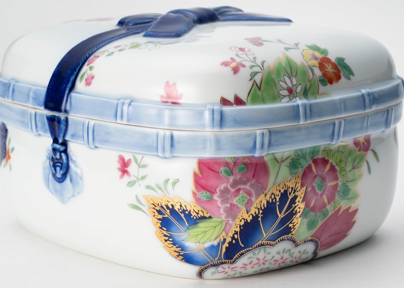 花模様の陶器の四角い箱 染錦絢爛草花絵 陶箱（アウトレット） | WEB有田陶器市 ｜ 深川製磁