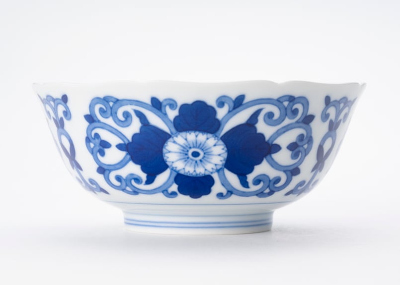 最高級 深川製磁 染付 菊唐草 小丼 どんぶり 鉢 5枚 箱付