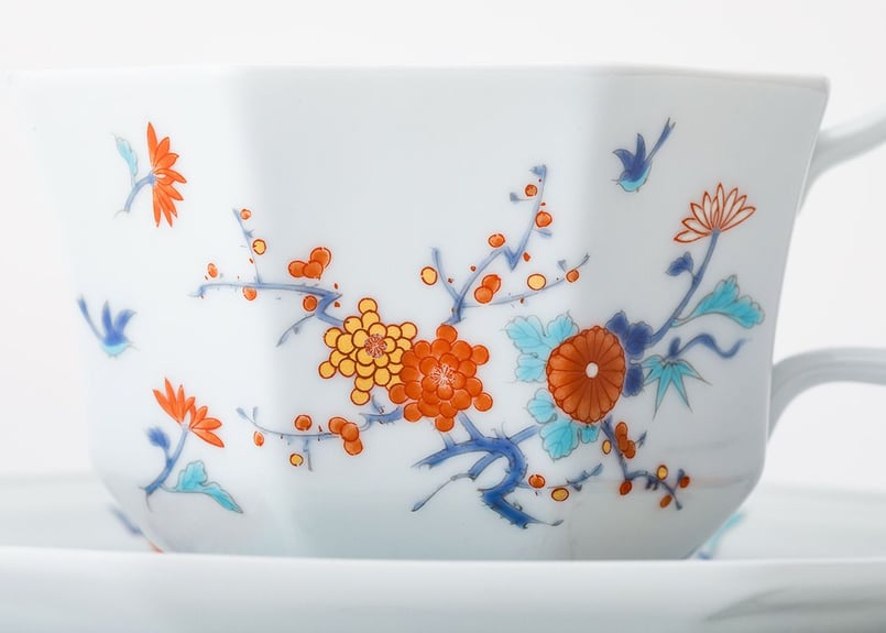 色絵花鳥紋 八角紅茶碗皿（アウトレット品） | WEB有田陶器市 ｜ 深川