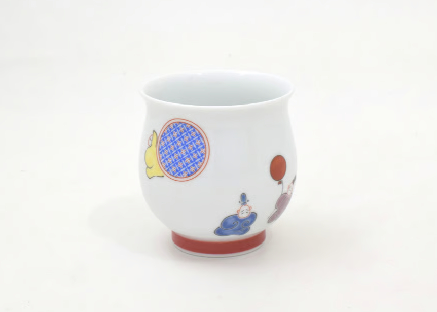 未使用　百人一首デザイン陶器皿歌仙 　陶器歌留多　湯呑 箸置 丸紋六歌仙（緋） 元型小湯呑（アウトレット品） | WEB有田陶器市