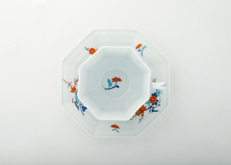 色絵花鳥紋 八角紅茶碗皿（アウトレット品） | WEB有田陶器市 ｜ 深川