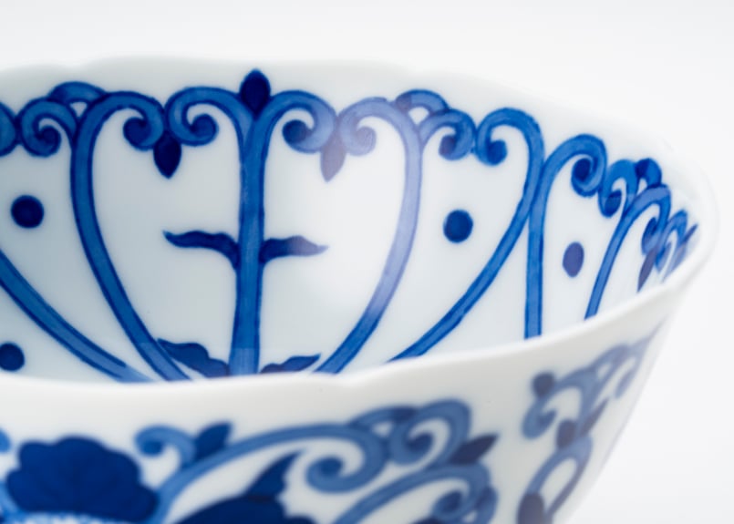 最高級 深川製磁 染付 菊唐草 小丼 どんぶり 鉢 5枚 箱付